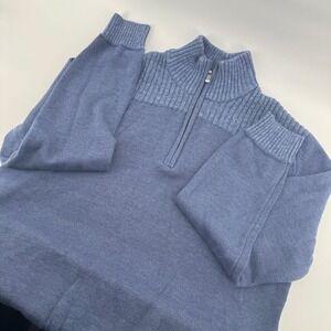 Calvin Klein Men's Blue Ribbed Quarter Zip Pullover Sweater Minimalist Large